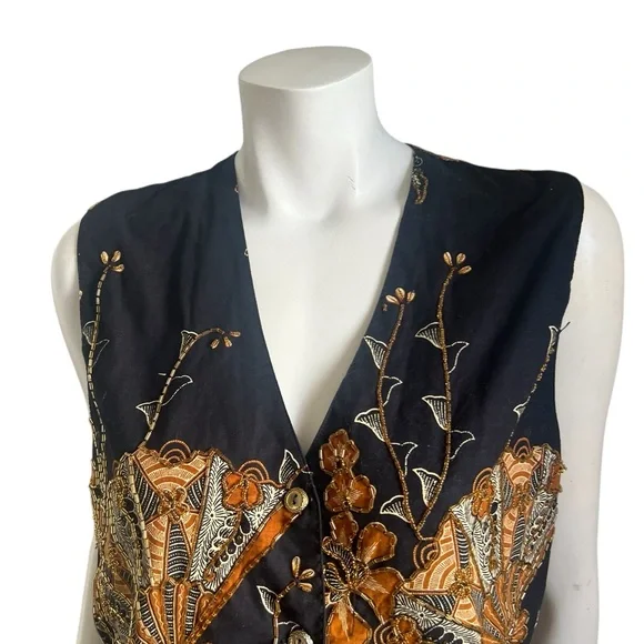 Western Connection Women’s Vintage 100% Cotton Vest Beaded Vest Large - Picture 4 of 12